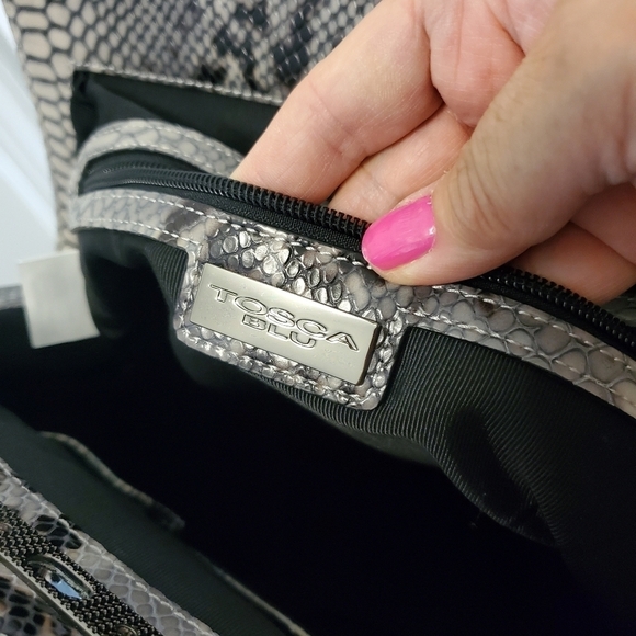 EC Tosca Blu Snakprint Leather Large Satchel/Tote Grey & Black - Picture 10 of 16